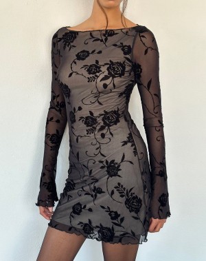 Motel Rocks Sevila Long Sleeve Minikleid Damen Schwarz Rosa | ORQ883ER