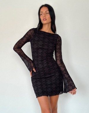 Motel Rocks Sevila Long Sleeve Minikleid Damen Schwarz | MSQ2841RZ
