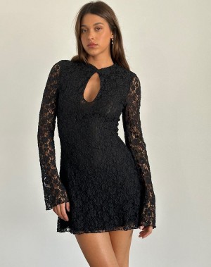Motel Rocks Silvanna Keyhole Minikleid Damen Schwarz | RHP436XD