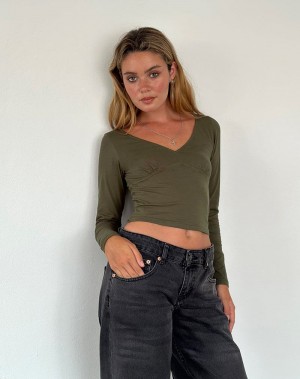Motel Rocks Sisil Long Sleeve T-shirts Damen Grün | GCF5780PG