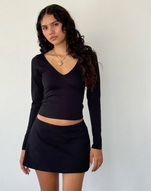 Motel Rocks Sisil Long Sleeve T-shirts Damen Schwarz | UZQ5857QM