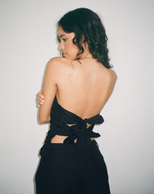 Motel Rocks Tahari Tie Back Longline Tube Bandeau-Bh Damen Schwarz | MKO5513ZF