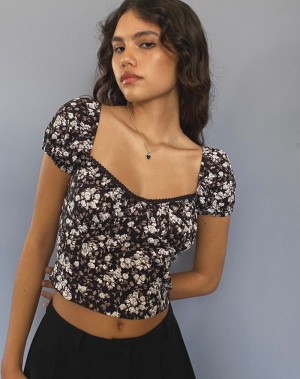 Motel Rocks Tezu Sweetheart T-shirts Damen Schwarz Weiß | PCO7264PI