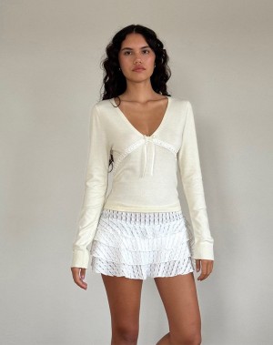Motel Rocks Tirzah Brushed Knit T-shirts Damen Weiß Weiß | BKB6920ZD