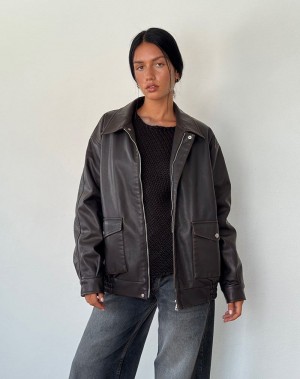 Motel Rocks Tobias Lederjacke Damen Dunkelbraun | IIZ1356CI