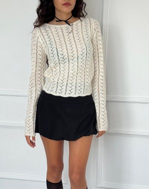 Motel Rocks Venia Gestrickt Long Sleeve Bluse Damen Weiß Weiß | FUE672LI
