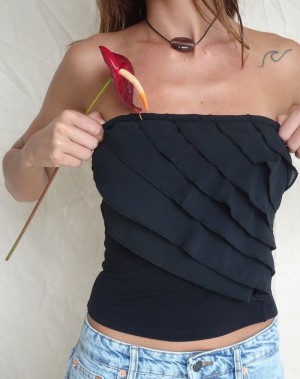 Motel Rocks Wayan Ruffle Bandeau-Bh Damen Schwarz | DUF6448EX