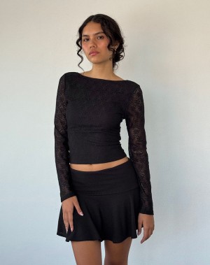 Motel Rocks Xiabon Backless Long Sleeve T-shirts Damen Schwarz | ROD7550PJ