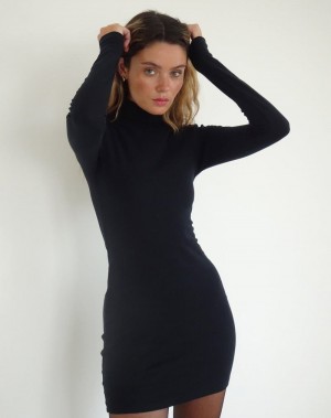 Motel Rocks Yrion Turtle Neck Bodycon Minikleid Damen Schwarz | PWL2550XZ
