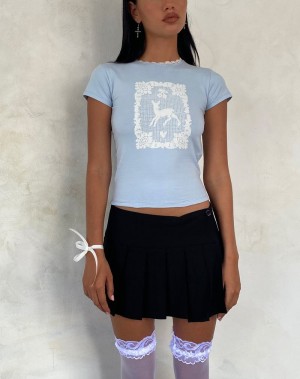 Motel Rocks Zagy Kurzes Sleeve Tee T-shirts Damen Blau | FKX133CK