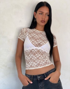 Motel Rocks Zorani Spitze Baby Tee T-shirts Damen Weiß | NQD4128LZ