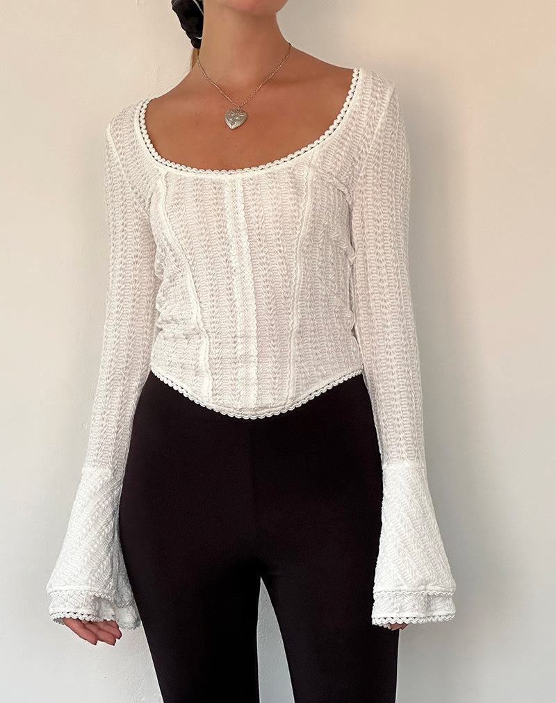 Motel Rocks Abella Textured Flute Sleeve T-shirts Damen Weiß | FHW6446GD