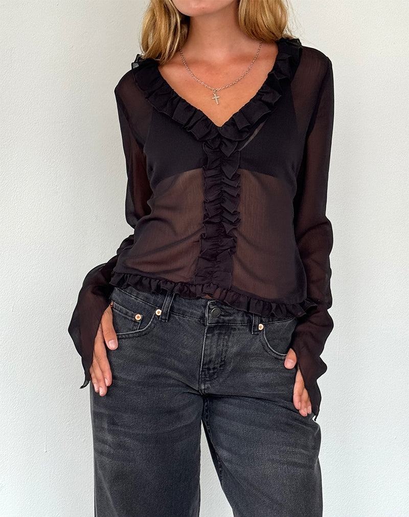 Motel Rocks Adriana Ruffle Bluse Damen Schwarz | HEV2027JJ
