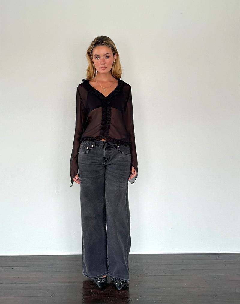 Motel Rocks Adriana Ruffle Bluse Damen Schwarz | HEV2027JJ