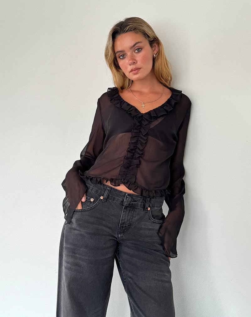 Motel Rocks Adriana Ruffle Bluse Damen Schwarz | HEV2027JJ