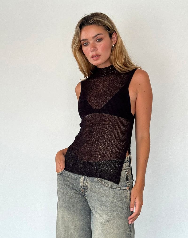 Motel Rocks Agnes Ärmellose Sheer Knit Tanktop Damen Schwarz | YAK7890ZC