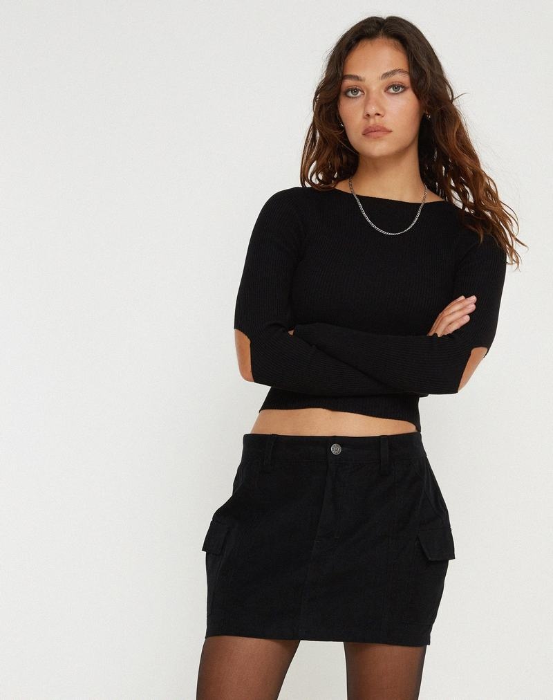 Motel Rocks Ajeng Low Rise Cargo Mini Röcke Damen Schwarz | HHK1117ZO