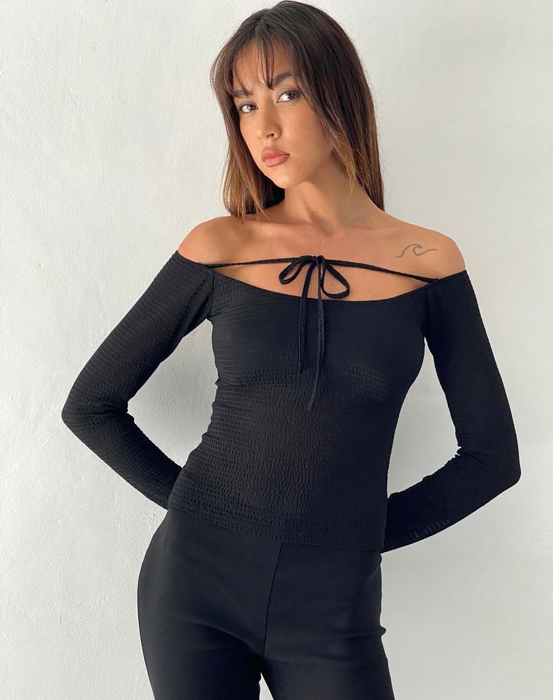 Motel Rocks Alondra Long Sleeve Tie Front T-shirts Damen Schwarz | SDM325VJ