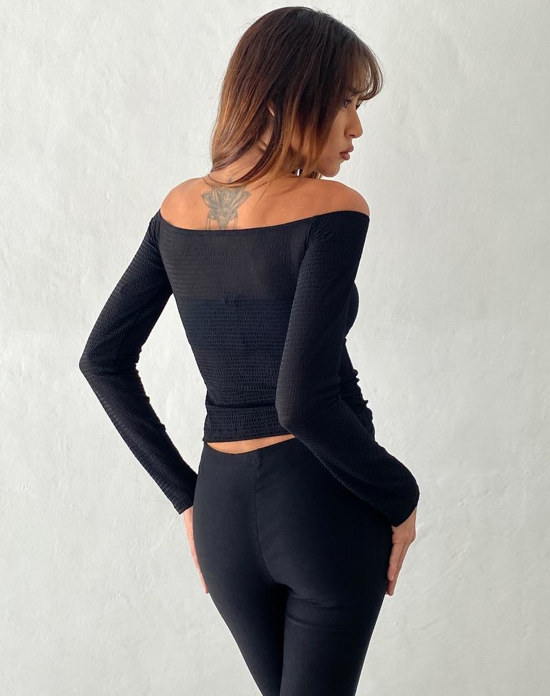 Motel Rocks Alondra Long Sleeve Tie Front T-shirts Damen Schwarz | SDM325VJ