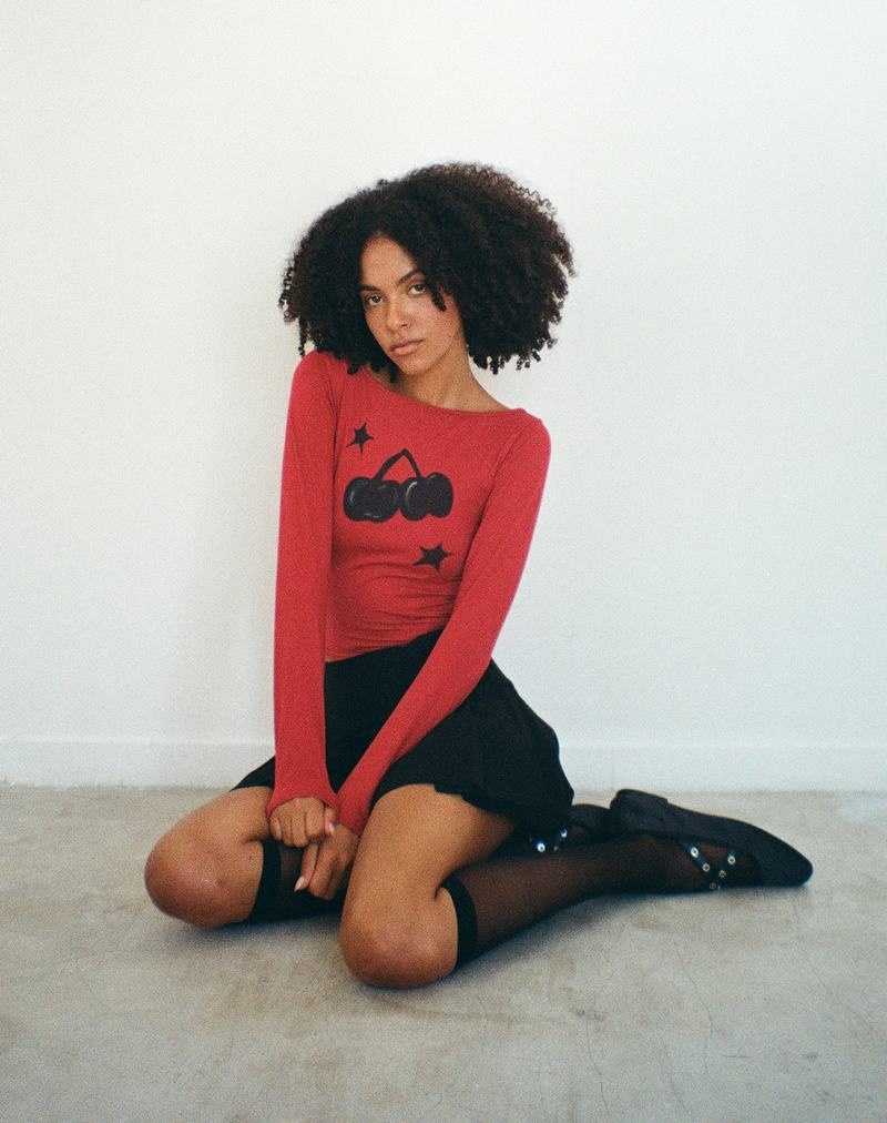 Motel Rocks Amabon Long Sleeve T-shirts Damen Rot Rosa | DPM265AE