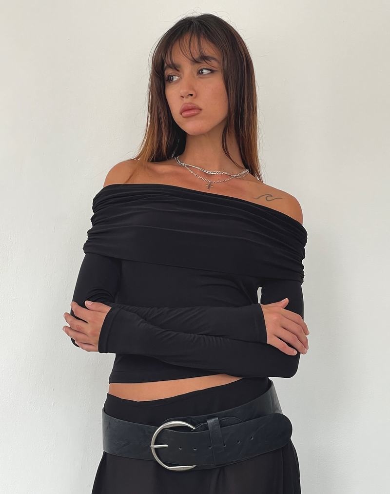 Motel Rocks Andi Long Sleeve Bardot T-shirts Damen Schwarz | WDN887CN