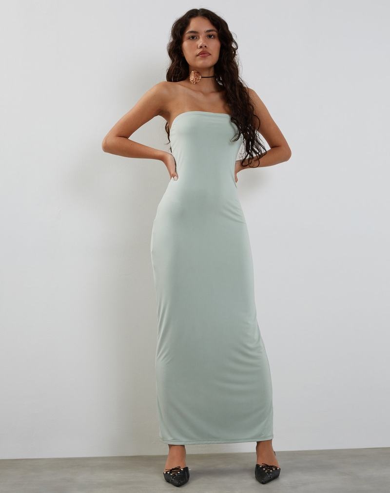 Motel Rocks Annalise Bandeau Slinky Maxikleid Damen Hellblau | JVD9524DR
