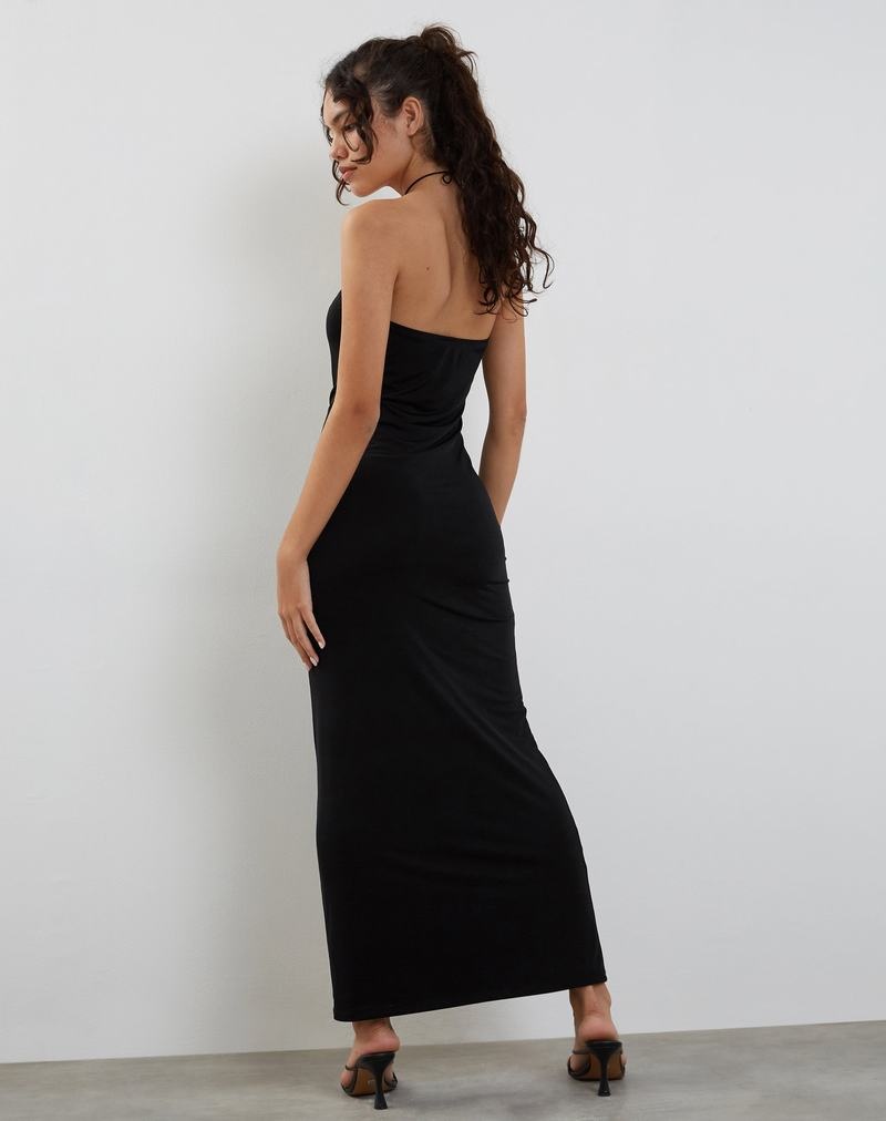 Motel Rocks Annalise Bandeau Slinky Maxikleid Damen Schwarz | QJD6871BD