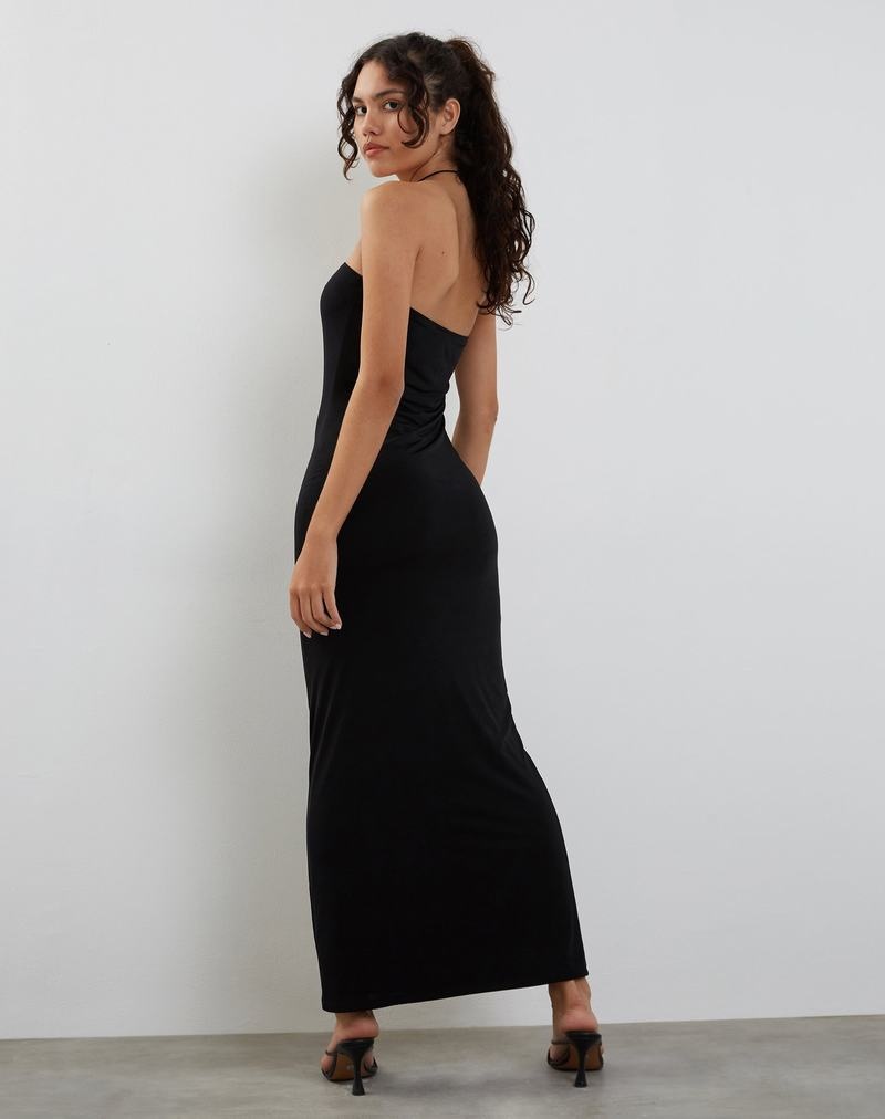 Motel Rocks Annalise Bandeau Slinky Maxikleid Damen Schwarz | QJD6871BD