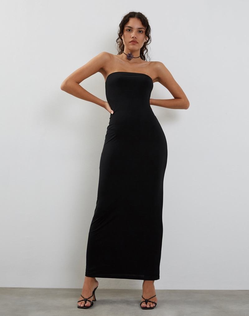 Motel Rocks Annalise Bandeau Slinky Maxikleid Damen Schwarz | QJD6871BD