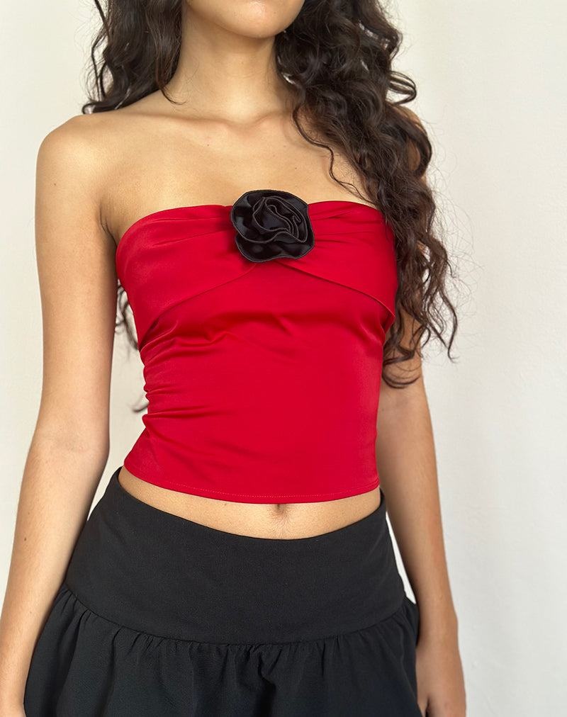 Motel Rocks Astrum Satin Bandeau-Bh Damen Rot Schwarz | EMK4848JY