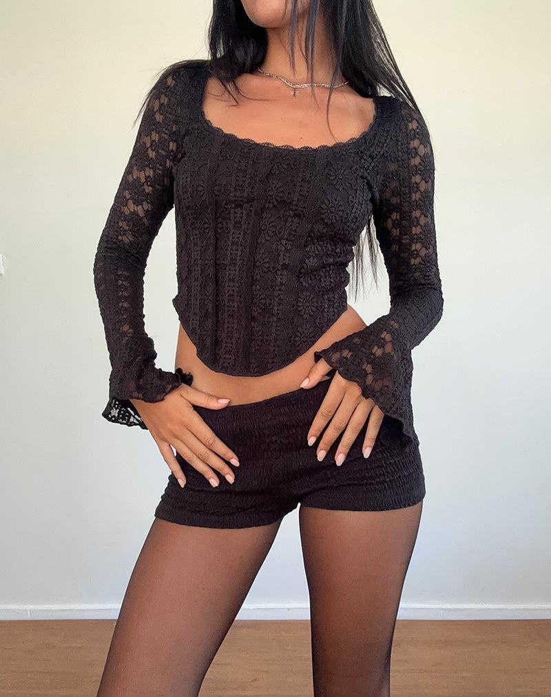 Motel Rocks Belle Long Sleeve T-shirts Damen Schwarz | VBZ4884CK