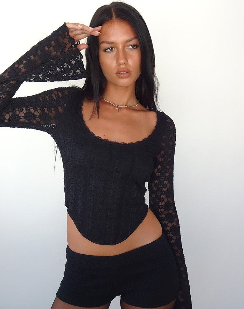 Motel Rocks Belle Long Sleeve T-shirts Damen Schwarz | VBZ4884CK