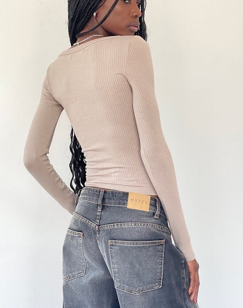 Motel Rocks Binlo Extra Long Sleeve T-shirts Damen Beige | RGQ120ON