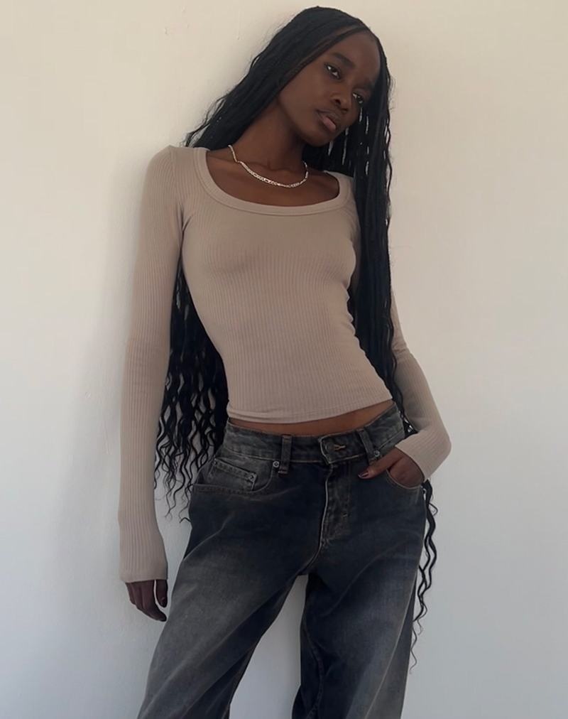 Motel Rocks Binlo Extra Long Sleeve T-shirts Damen Beige | RGQ120ON