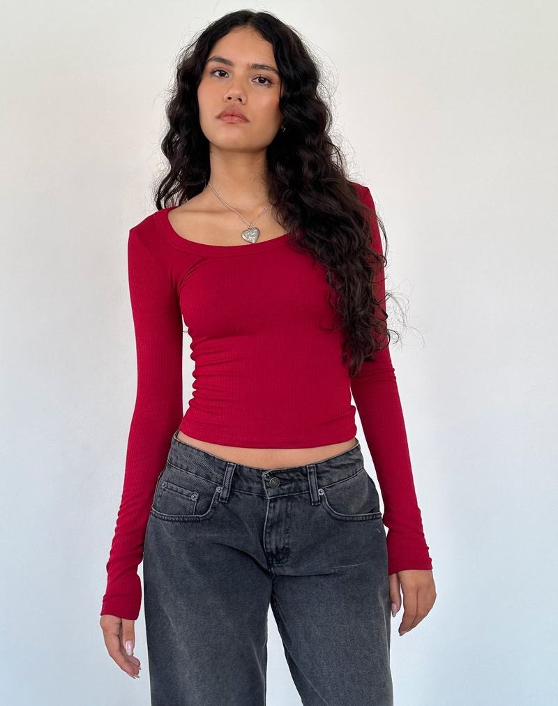 Motel Rocks Binlo Extra Long Sleeve T-shirts Damen Rot | INC3615UV