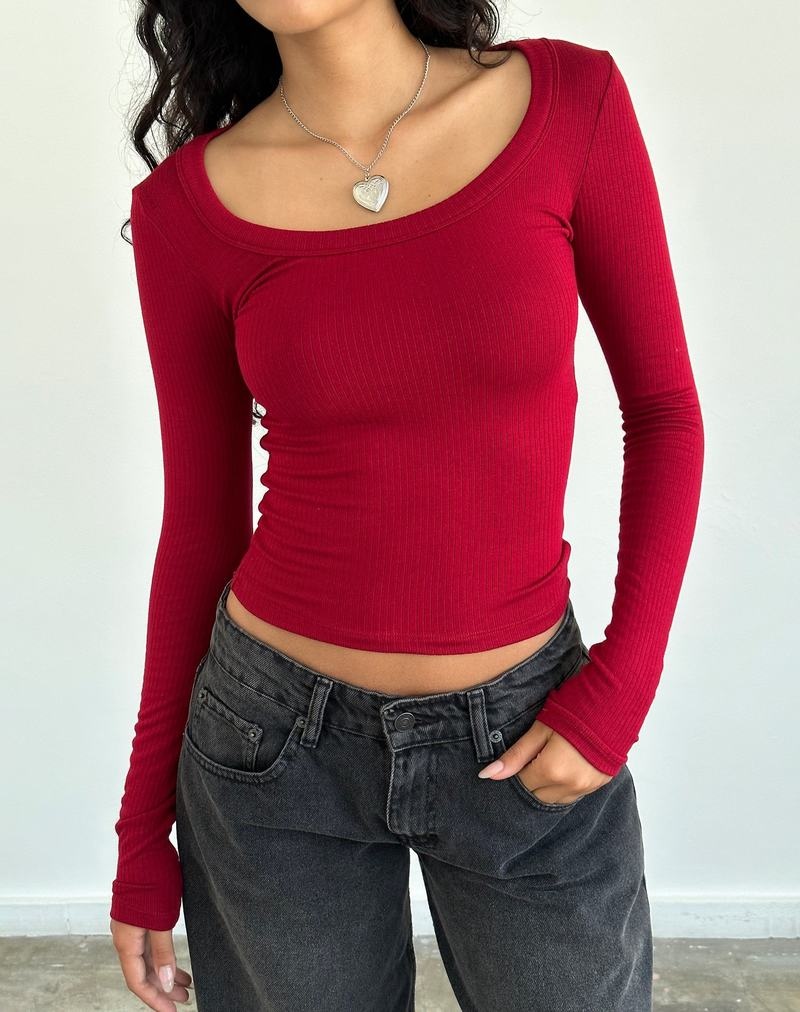 Motel Rocks Binlo Extra Long Sleeve T-shirts Damen Rot | INC3615UV