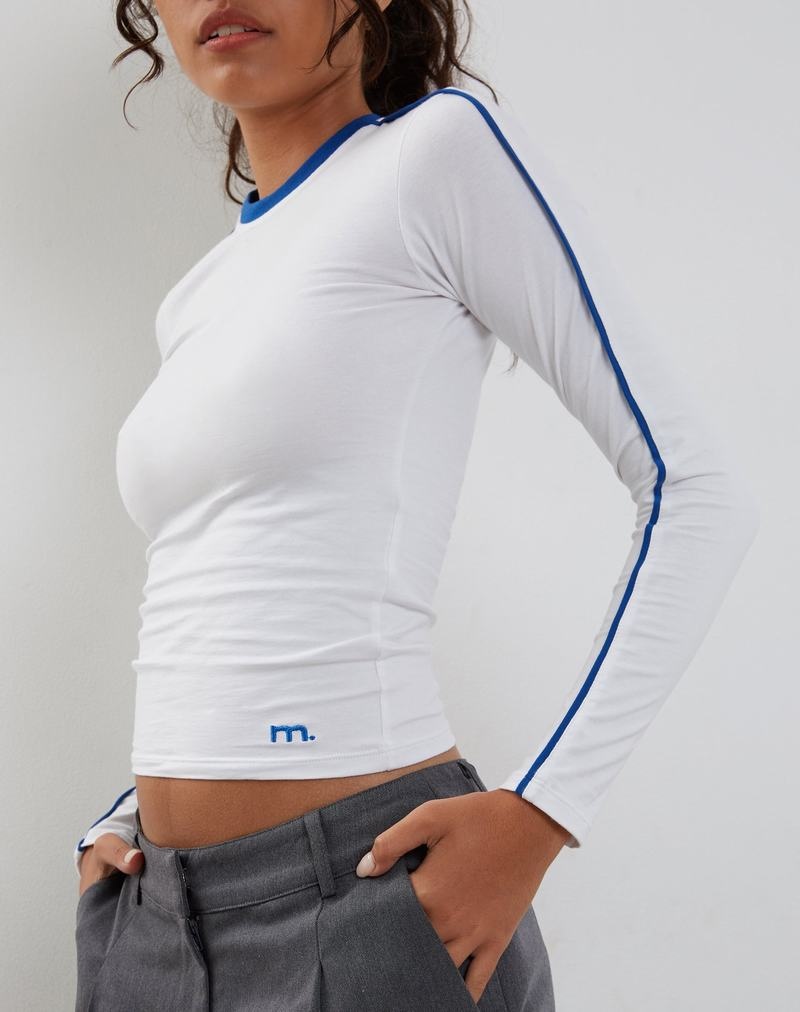 Motel Rocks Bonija Long Sleeve T-shirts Damen Weiß Tiefesblau | MPA741WA