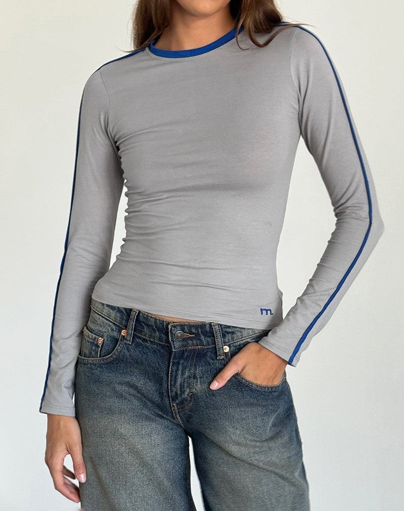 Motel Rocks Bonija Long Sleeve T-shirts Damen Grau Tiefesblau | WSU8195YA