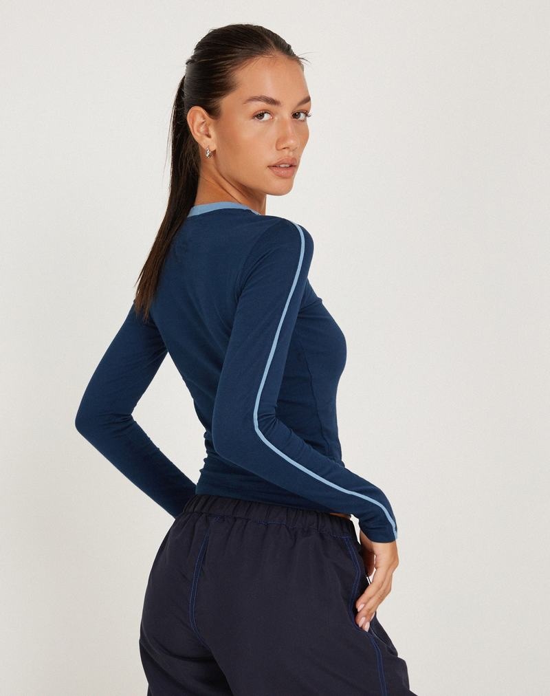 Motel Rocks Bonija Long Sleeve T-shirts Damen Navy Blau | LDY68100BM
