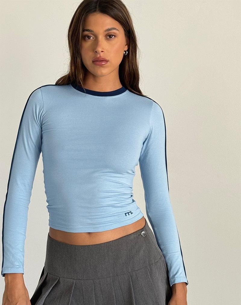 Motel Rocks Bonija Long Sleeve T-shirts Damen Blau Navy | GJJ2310CJ