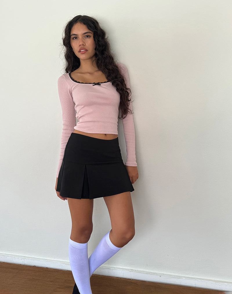 Motel Rocks Bovita Long Sleeve Gerippt T-shirts Damen Rosa Schwarz | NBE6911WG
