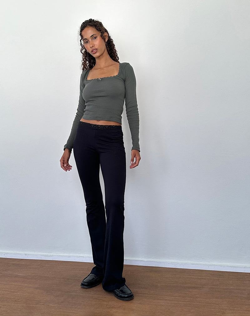 Motel Rocks Bovita Long Sleeve Gerippt T-shirts Damen Grün Grau | EDC7244NL