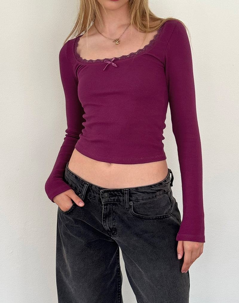 Motel Rocks Bovita Long Sleeve Gerippt T-shirts Damen Lila | TKR2591DH
