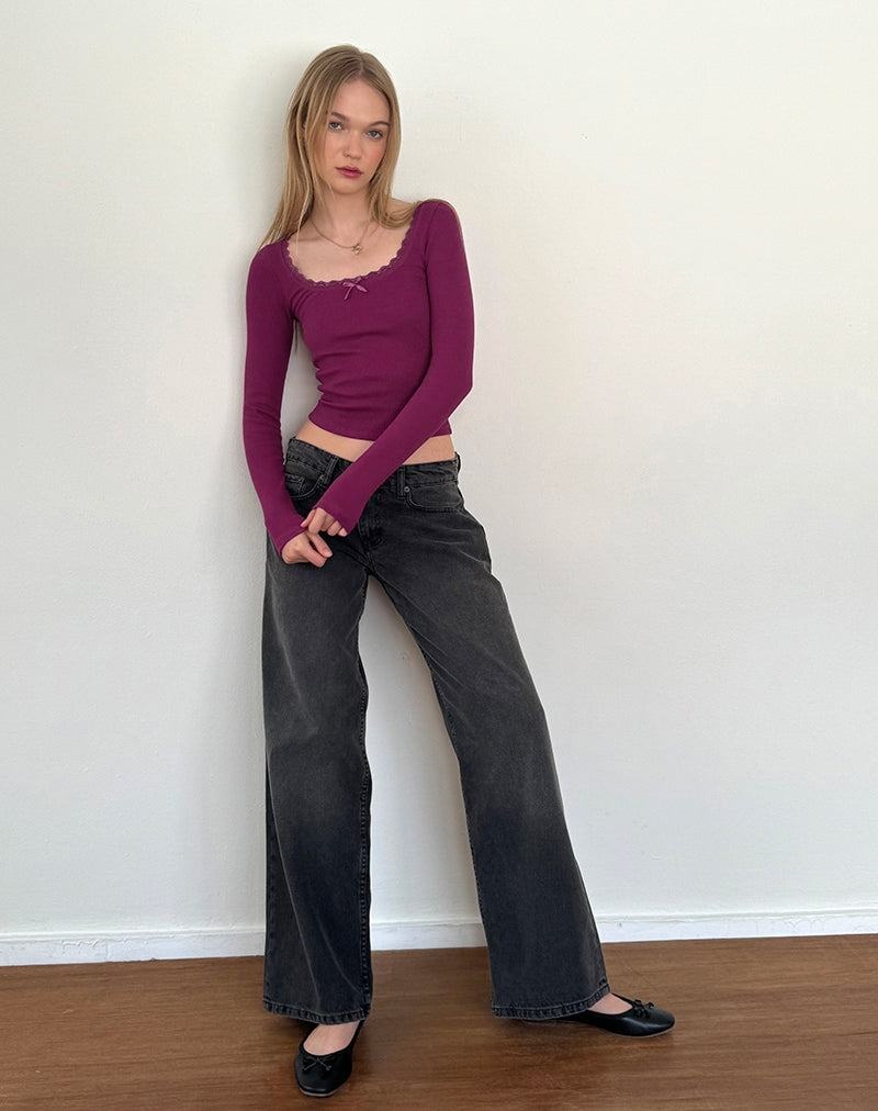 Motel Rocks Bovita Long Sleeve Gerippt T-shirts Damen Lila | TKR2591DH
