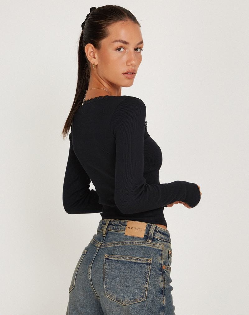 Motel Rocks Bovita Long Sleeve T-shirts Damen Schwarz | DMX283FA