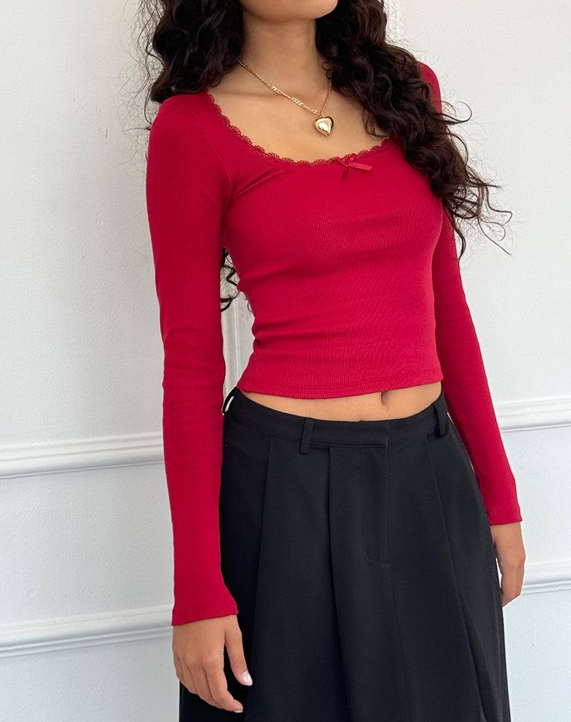 Motel Rocks Bovita Long Sleeve T-shirts Damen Rot | PVB1268FG
