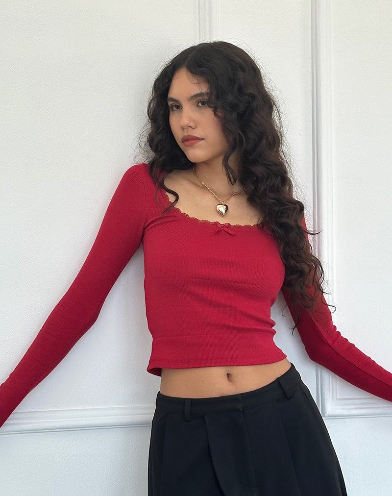 Motel Rocks Bovita Long Sleeve T-shirts Damen Rot | PVB1268FG