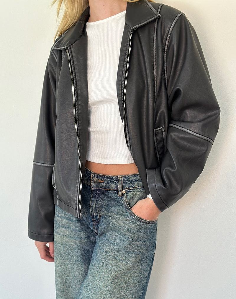 Motel Rocks Brittany Distressed Lederjacke Damen Schwarz | XWF726YL