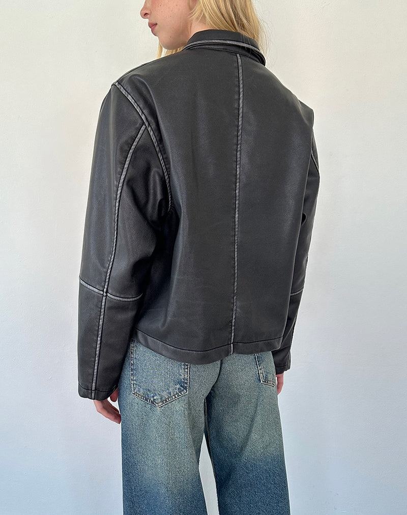 Motel Rocks Brittany Distressed Lederjacke Damen Schwarz | XWF726YL