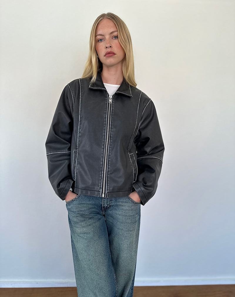 Motel Rocks Brittany Distressed Lederjacke Damen Schwarz | XWF726YL